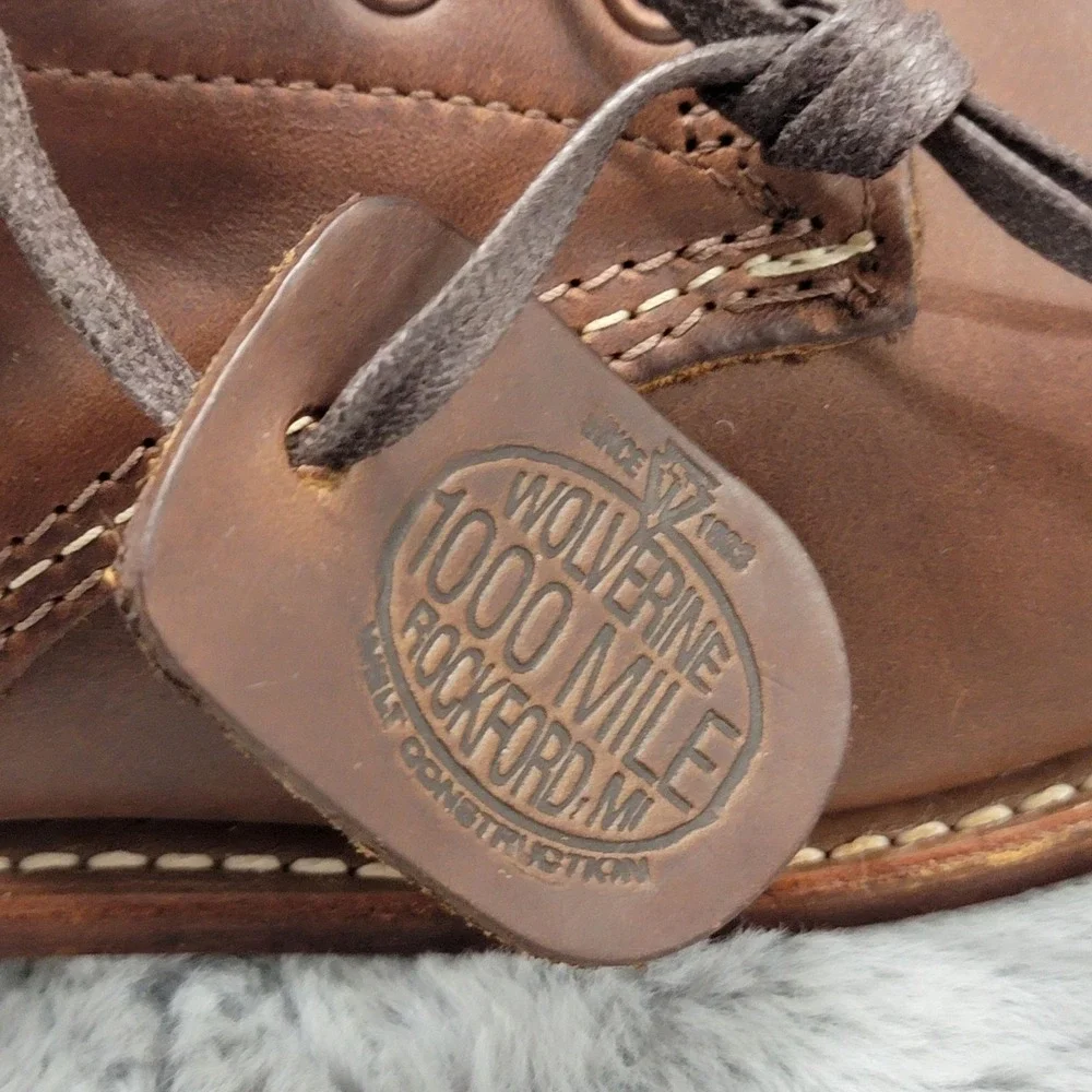 Wolverine 1000 Mile Plain Toe Classic Boots Mens 11 (EU 44) Brown Leather Laced
